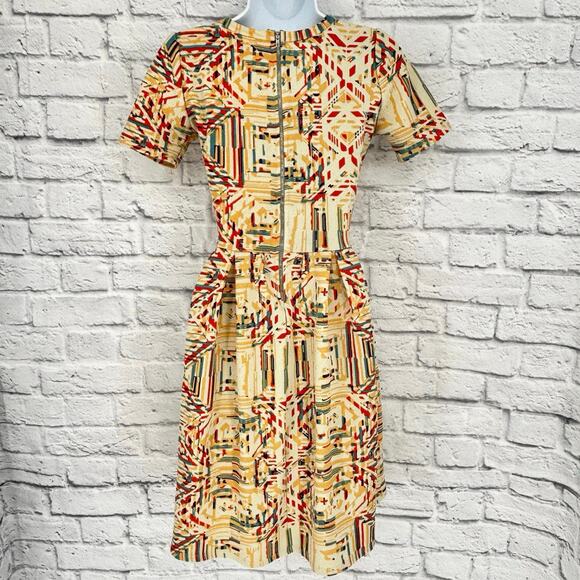 LuLaRoe Amelia Cream Multicolor A-Line Pleated Dress Size XS - Picture 2 of 7